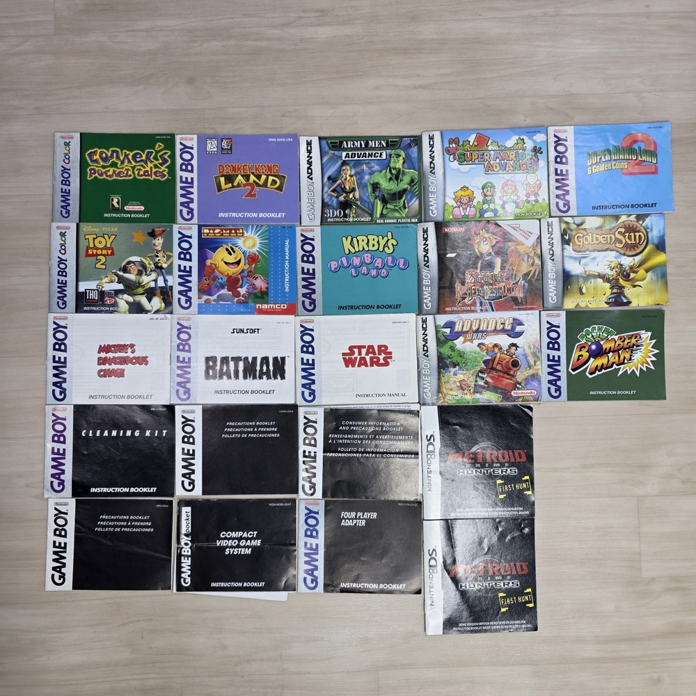 Lot of 23 Nintendo Gameboy + Color + Advance DS Instruction Booklets Manual Only